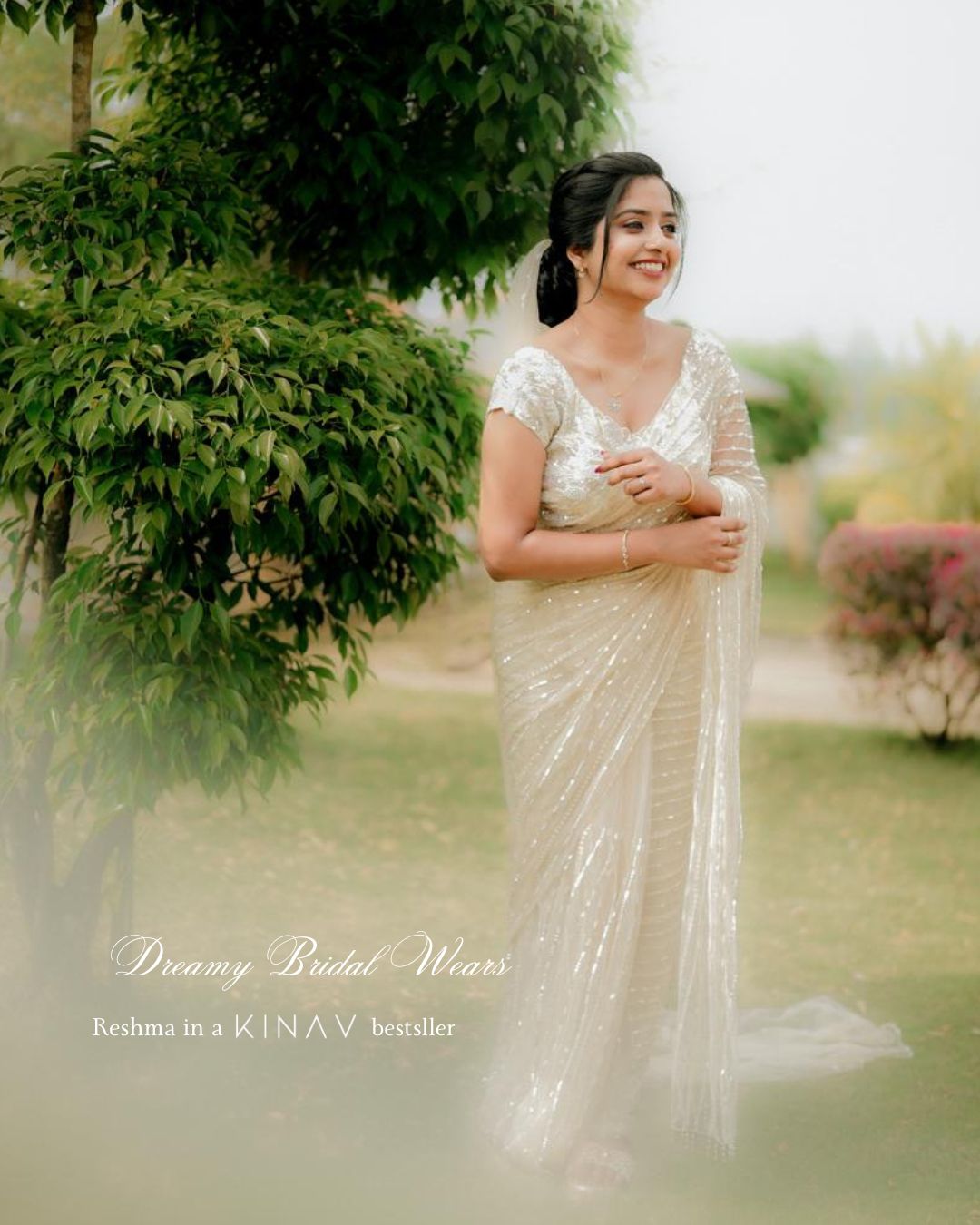 Ivory Gold Bridal Pre- Draped Saree view 4